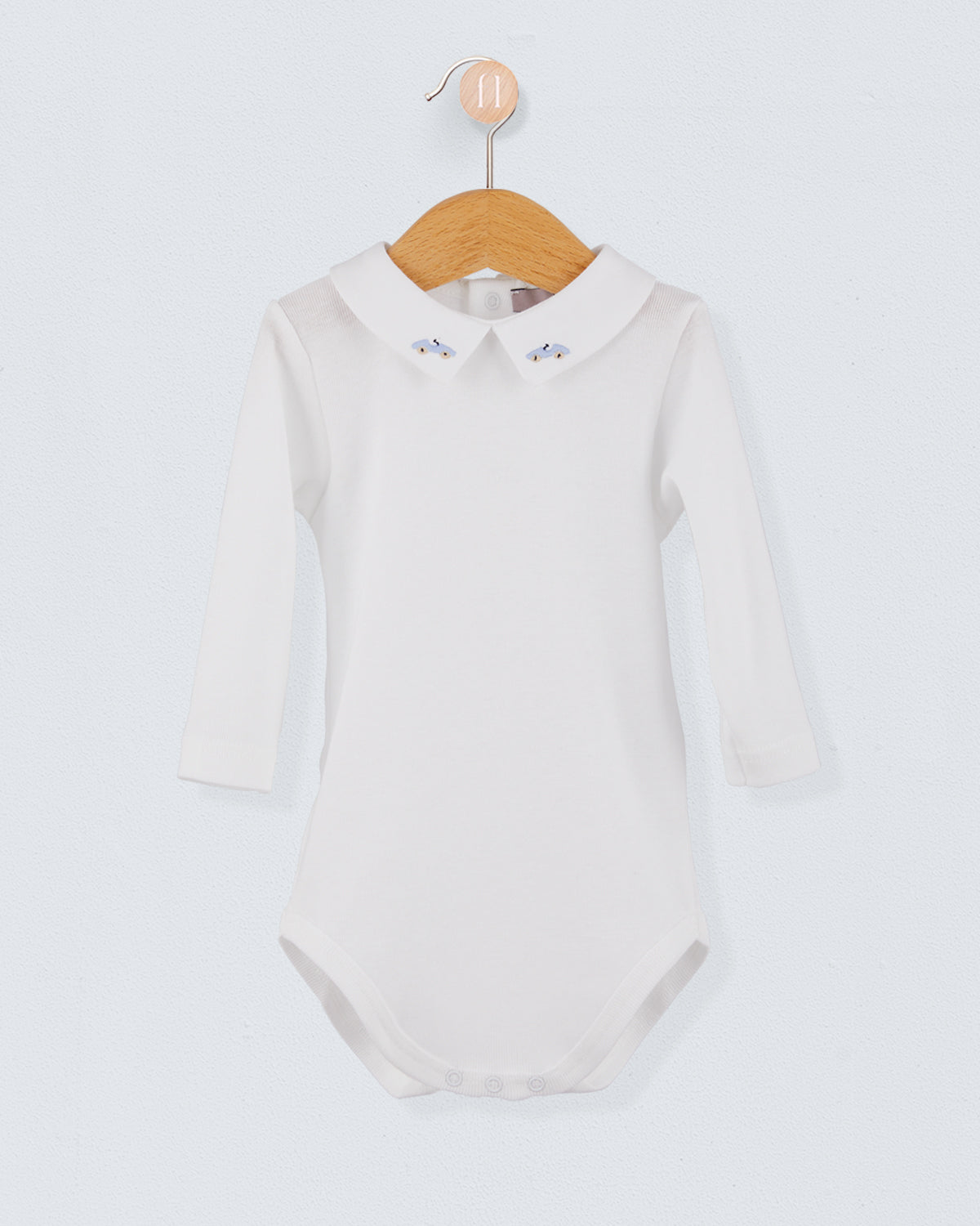 Italian Embroidered Light Blue Car Onesie